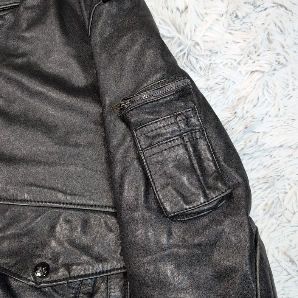 Vintage Yamaha Jacket Mens 38 Black Leather Softshell Moto Elbow Padded Zip Up - Picture 13 of 16